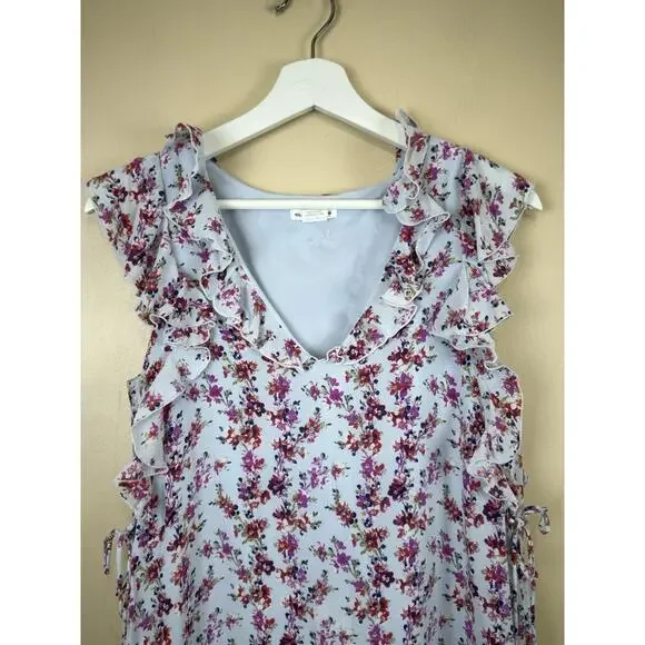 Club Monaco Women’s Size 0 Sundress Floral Ruffle Silk Trim Cottagecore Coastal - Picture 4 of 10